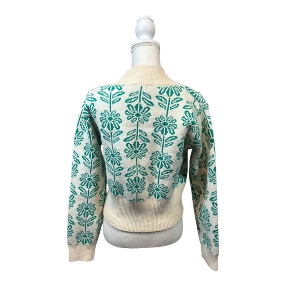 &merci Green and Beige Mock-Neck Flower Sweater - Size S - Picture 3 of 9